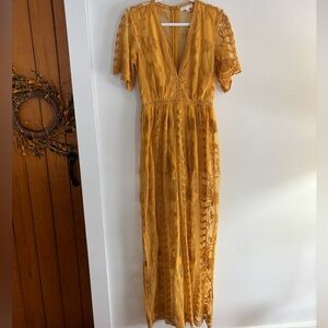 Socialite Mustard Yellow Lace Boho Maxi Dress | Romantic Boho | Women’s Size M